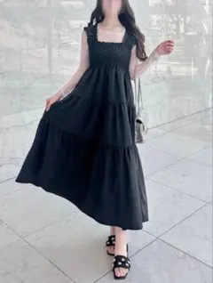 しまむら nako シャーリングワンピース ブラック