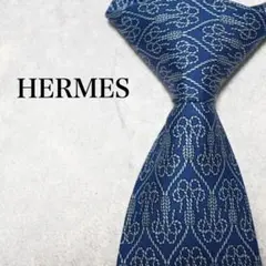 HERMES エルメス ネイビー 総柄 ネクタイ