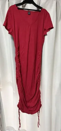 SHEIN 레드 반소매 개더 원피스 XL