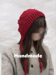 バラクラバ　赤 ニットボンネット フード帽子