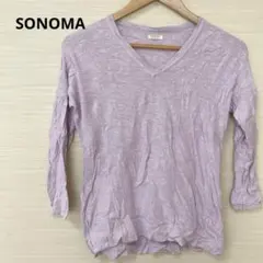 SONOMA ラベンダー 五分袖 Vネックニット