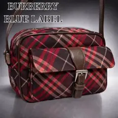 廃盤 希少 バーバリーブルーレーベル ノバチェック ショルダーバッグ 赤 レザー