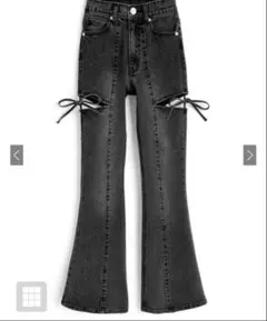 GRL サイドカットアウトリボンフレアデニムパンツ[cu578] ブラックM