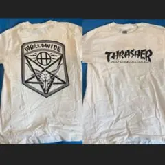THRASHER × HUF バックプリント　ホワイトTシャツ