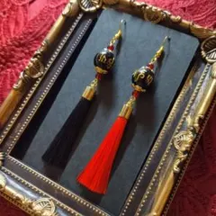 【色オーダー可】梵字とタッセルのピアス（イヤリング）和風　和ゴスロリ　和装　着物