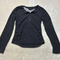 ダークグレー リブ編み 長袖トップス