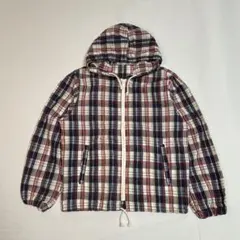チェック柄　フード付き　薄手ブルゾン ジップアップ