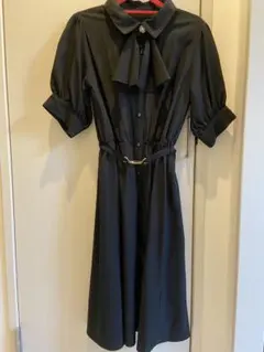 【美品】リボン付き黒シャツワンピース 半袖