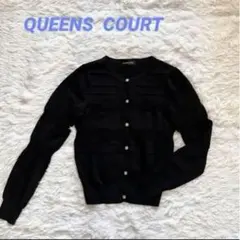 美品！★QUEENS COURT★ブラックカーディガン　M ビジュ　キラキラ透けのサムネイル