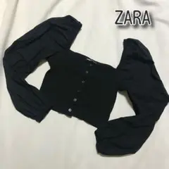 zara ザラ　オフショルダー　トップス　ショート丈　ブラック　長袖