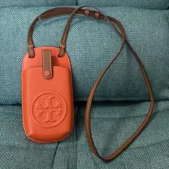 【お値下げ】トリーバーチ　スマホショルダー　ペリーボンベ　レザー　オレンジ