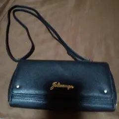 ブラックショルダーバッグ 透明ポケット付き