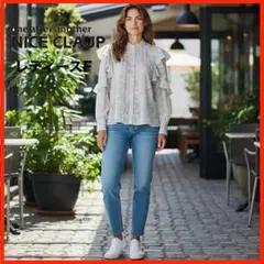 A4456★新品★NICE CLAUP*フリルブラウス*F*グレー/白