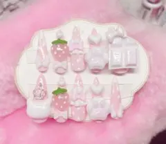 現品 ぴんく♥しろ꒦꒷ いちご 量産 幼女 ネイルチップ