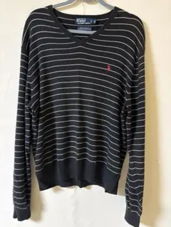 Polo Ralph Lauren Vネックニット ボーダー XL ブラック