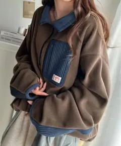 《JaVa ジャバコラボ》ハーフジップ フリース オーバーサイズ プルオーバー