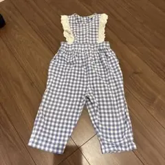 フリル付き青白チェック　 90cm futafuta オーバーオール