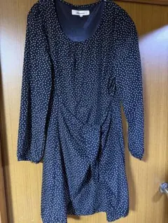 Avenme ネイビー ドット柄 ワンピース