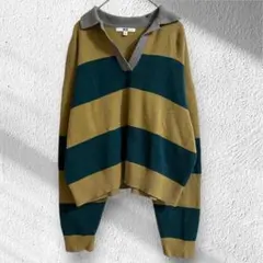 ユニクロ　スムースコットンリラックスポロセーター　ボーダー　　ゆるだぼ　襟付き