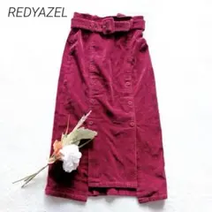 レディアゼル　コーデュロイタイトスカート　赤　S ウエストベルト　ミディ丈