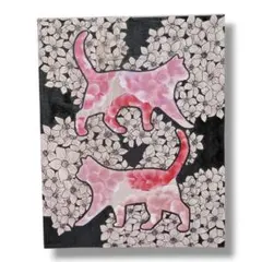 猫 絵 原画 花 フラワー アクリル画 モダン