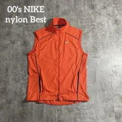 NIKE ナイキ ナイロンベスト L オレンジ 刺繍ロゴドローコードダブルジップ