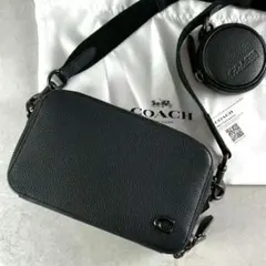 未使用級 コーチ チャーター 2way クロスボディ ショルダー ロゴ 本革 黒