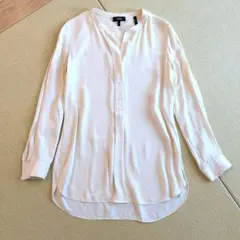 Theory ノーカラーブラウス ゆったり シルク100% ベージュ系 サイズS