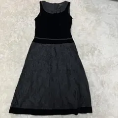 エポカ EPOCA ワンピース 40 黒 ベロア 刺繍 Aライン 上品