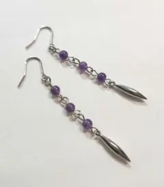 【258】ぷっくりメタルとアメジストのピアス(シルバー)