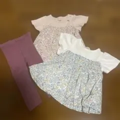 BA☆petit main花柄ドレス・リブ編みレギンス3点セット80