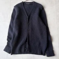 HYKE ハイク 肉厚 ワッフル編み ウールニット カーディガン ネイビー 1のサムネイル