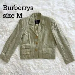 美品 Burberrys リネンシルク ツイードテーラードジャケット M 旧ロゴ