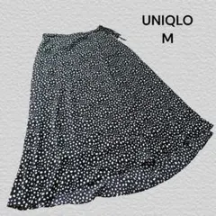 ユニクロ ドット柄 ロングスカート M ホワイト ブラック ウエストゴム