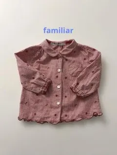 familiarファミリアベビーチェックシャツりんご刺繍丸襟80cm赤色