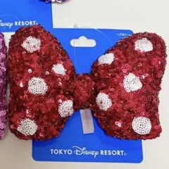 ディズニー　スパンコール　ヘアゴム　リボン　赤　レッド　水玉　1つ　♡