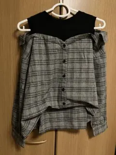 Riche glamour レイヤードオフショルダートップス チェック柄