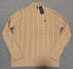 ポロラルフローレン クォータージップ ケーブルニット M ベージュ 新品タグ付き