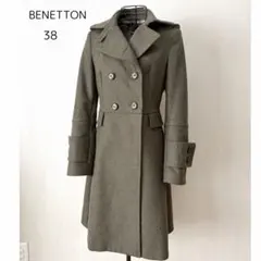 BENETTON オリーブグリーン ピーコート ウールコート　ロング　38