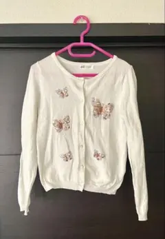 H&M 蝶の刺繍 カーディガン ホワイト　キッズ　スパンコール