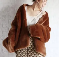 ungrid  フェイクファーボリュームコート brown Sサイズ