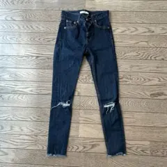 MOUSSY ダメージスキニーデニム ダークブルー