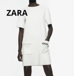 ZARA ザラ フェイクスウェード 半袖 チュニック ワンピース ホワイト L