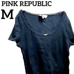 希少✨️【M】ピンクレパブリック 半袖 カットソー ブラック レース リボン