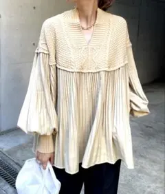 DOU DOU ケーブルニット×プリーツ プルオーバー