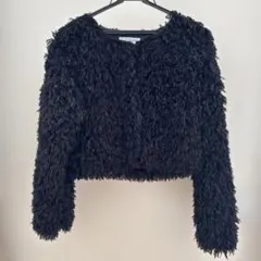 黒 ファーボレロカーディガン 長袖フェザーＭ