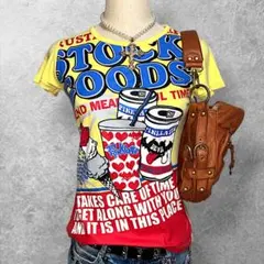 平成ギャル Y2K 派手ポップ 総柄グラフィックTシャツ マクブリング原宿古着黄のサムネイル