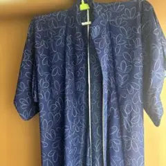 洗える着物　夏用　ネイビー 花柄 ロング丈 浴衣