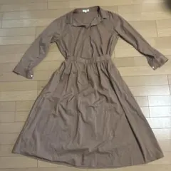 PLST ブラウン 長袖 シャツワンピース