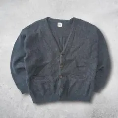 Vネック カーディガン リブニット ウール混 グレー 無地 オーバーサイズ